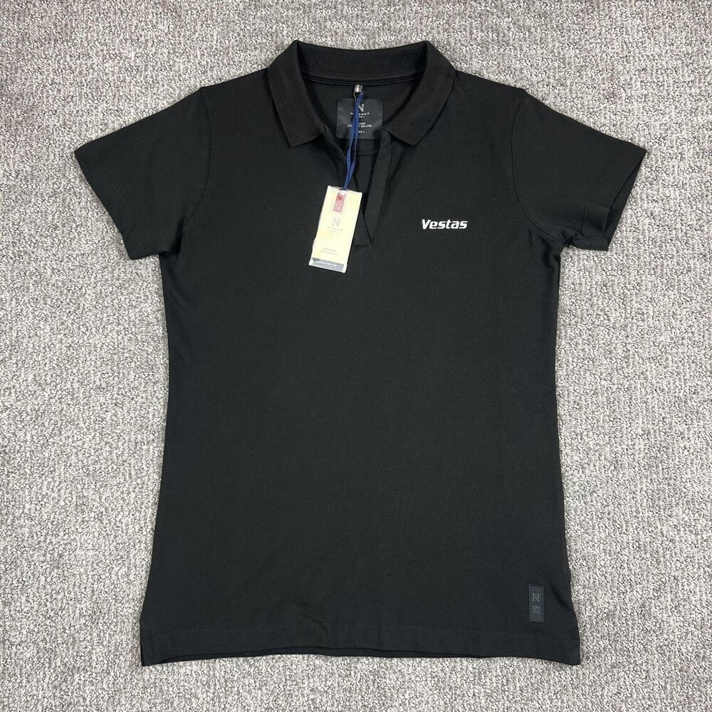 Nimbus Polo Shirt Womens Large Black Harvard Organic Stretch Embroidered Vestas